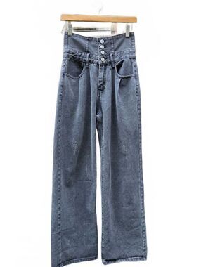 Ultra High Rise Wide Leg Jeans Charcoal Grey Button Fly Corset Waist 26 Small